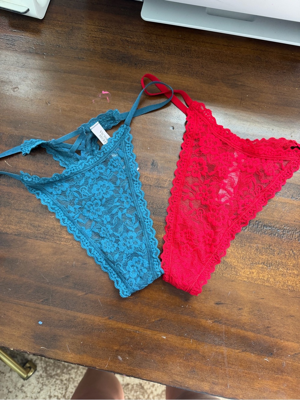 Victoria's Secret Lace Thong Panties in Teal and Red